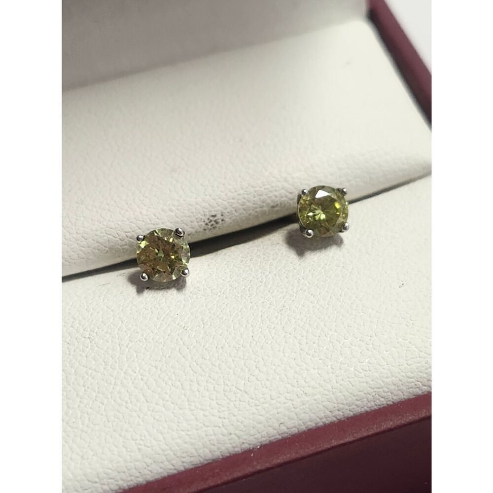 Yellow Green Round Solitaire Stud Earrings Sterling Silver